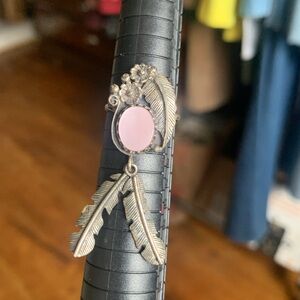 Vintage Navajo silver and mother of pearl ring with feather 🪶 dangle charms